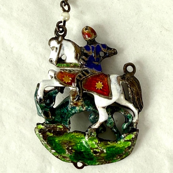 Antique Austro-Hungarian Pendent Silver w Colorful Enamel St George and Dragon - Picture 2 of 6